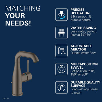Baterie lavoar essence Grohe new m-size brushed hard graphite