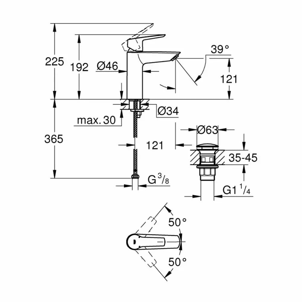 Baterie lavoar Grohe Start M-Size negru mat, push-open