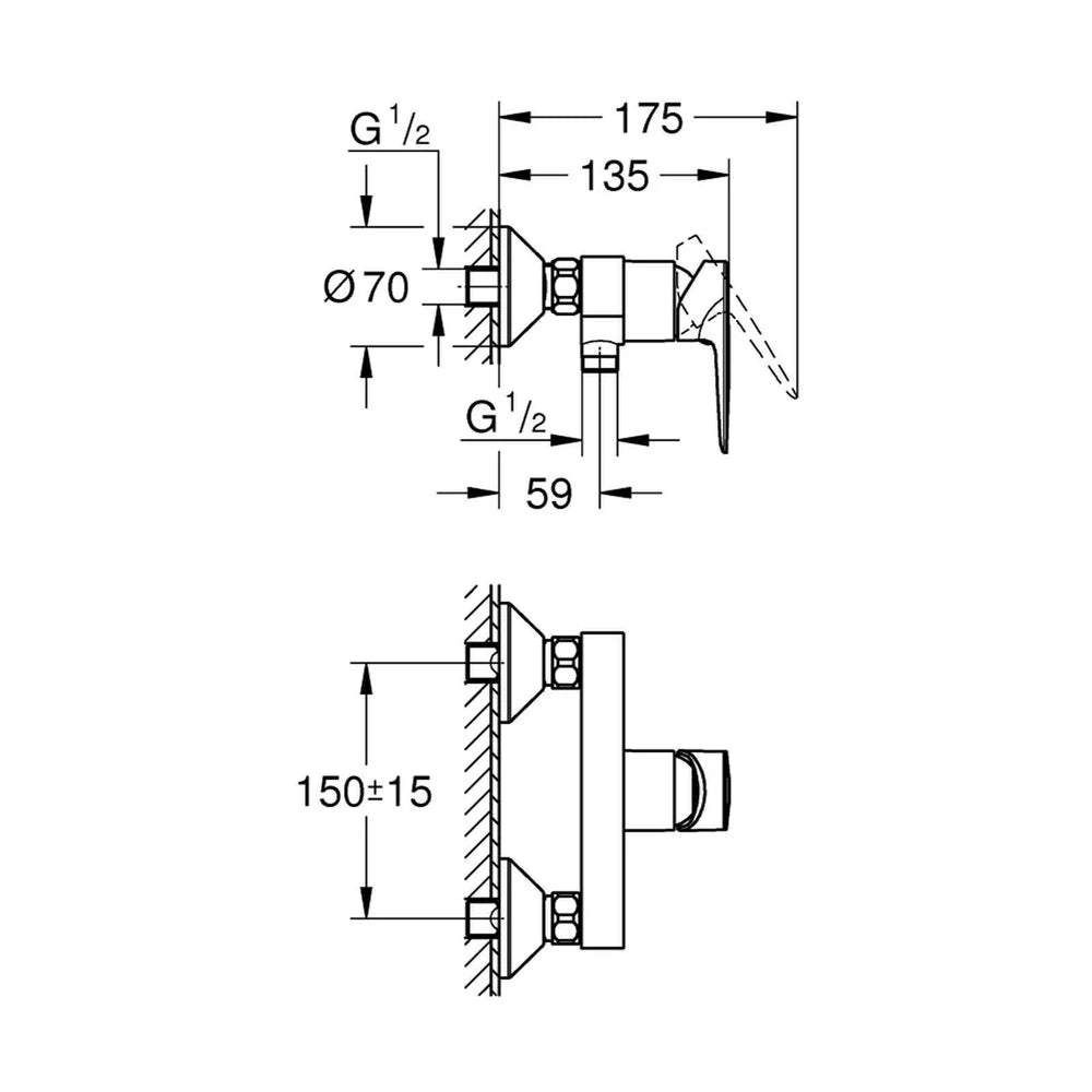 Baterie dus Grohe Bau Edge new, 1/2'', monocomanda, cartus ceramic