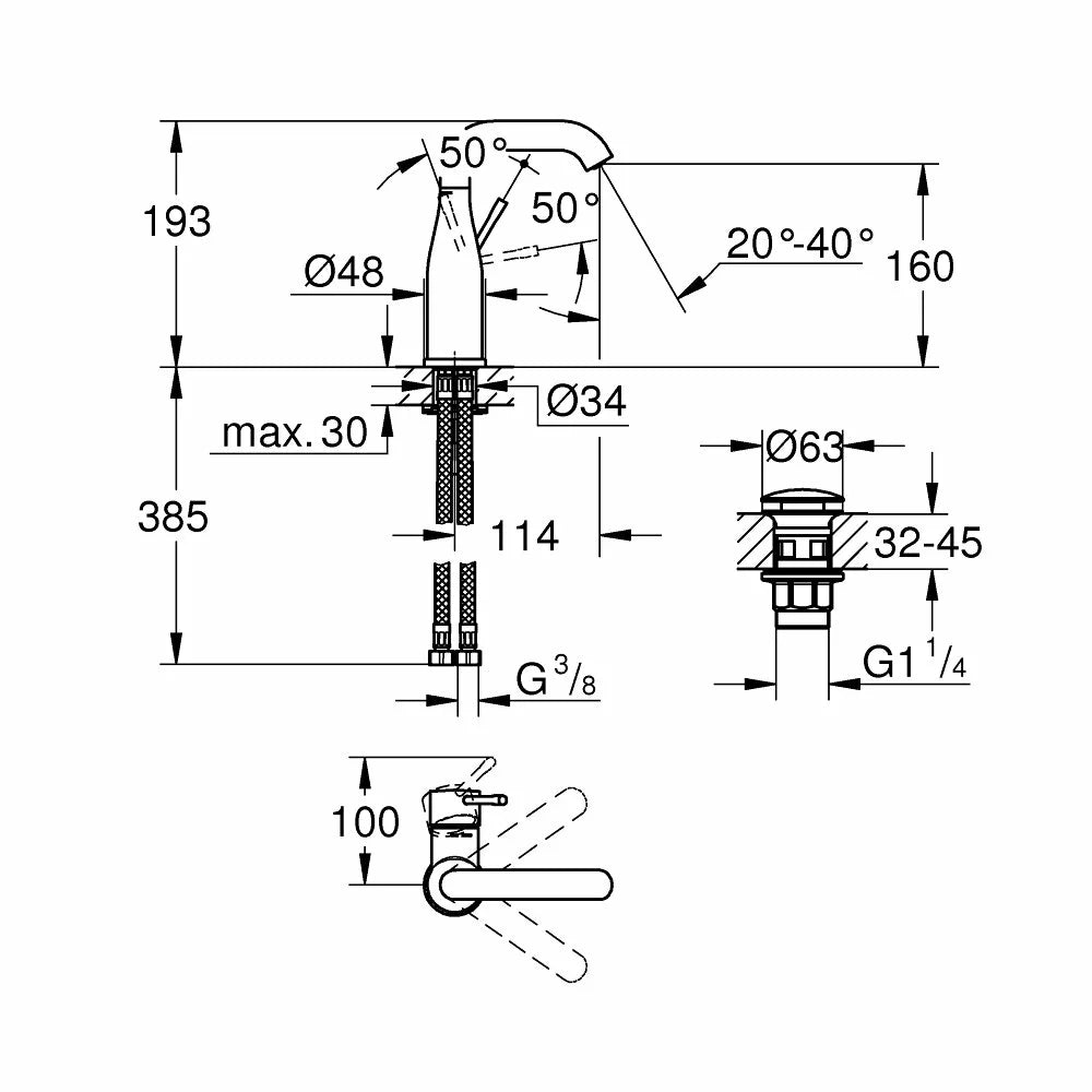Baterie lavoar Grohe Essence New M-Size cu quick-clack, push-open