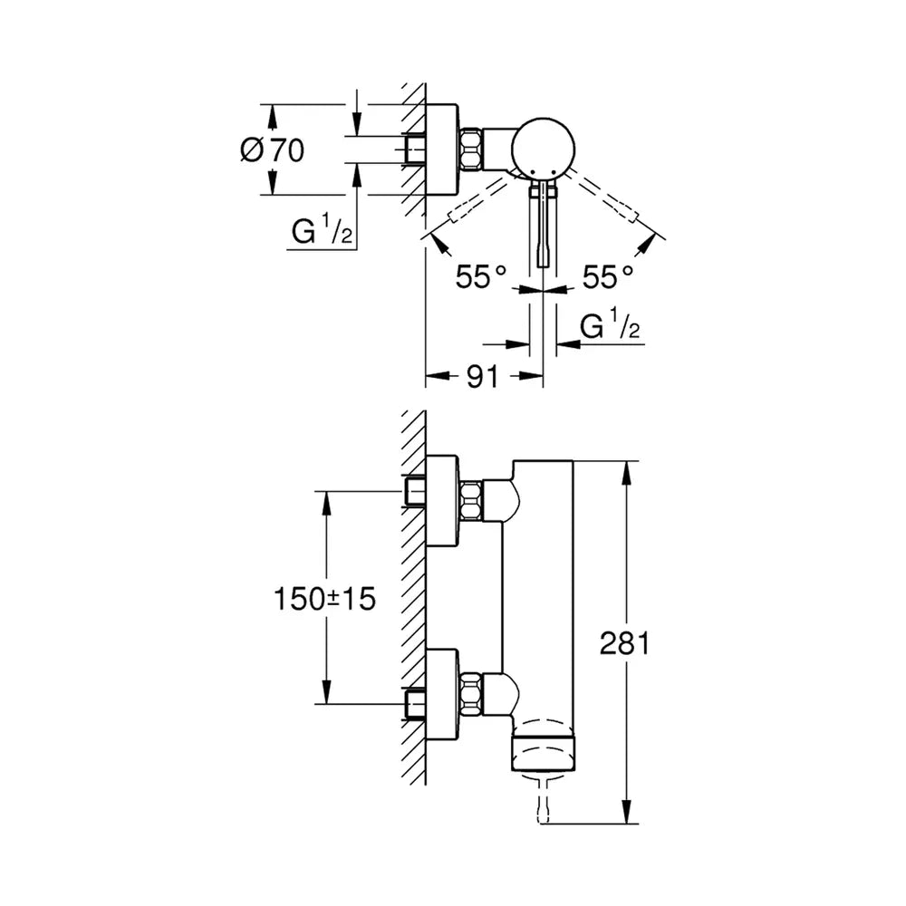 Baterie dus Grohe Essence New negru mat, 1/2'', monocomanda