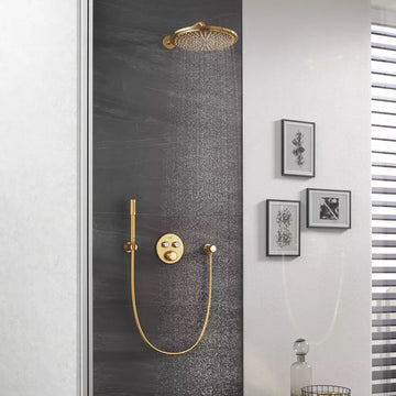 Cap dus rainshower Grohe cosmopolitan 310 mm si brat dus 380MM brushed cool sunrise, auriu