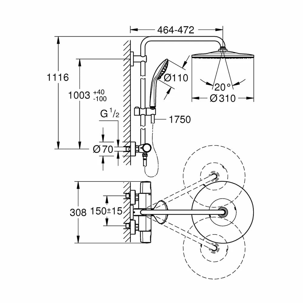 Sistem dus Grohe Euphoria xxl 310 thm new, otel inoxidabil, termostatata