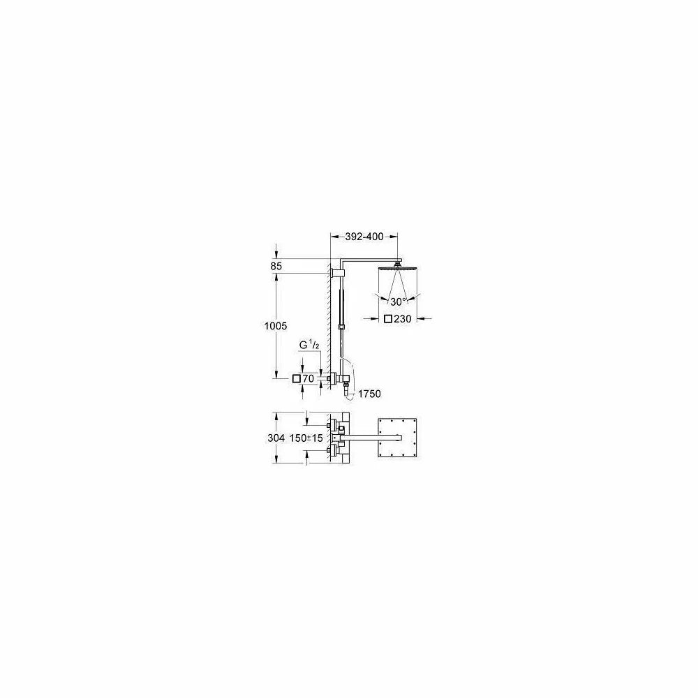 Sistem dus Grohe Euphoria cube xxl 230 thm, cu brat dus 400 mm, otel inoxidabil, termostatata