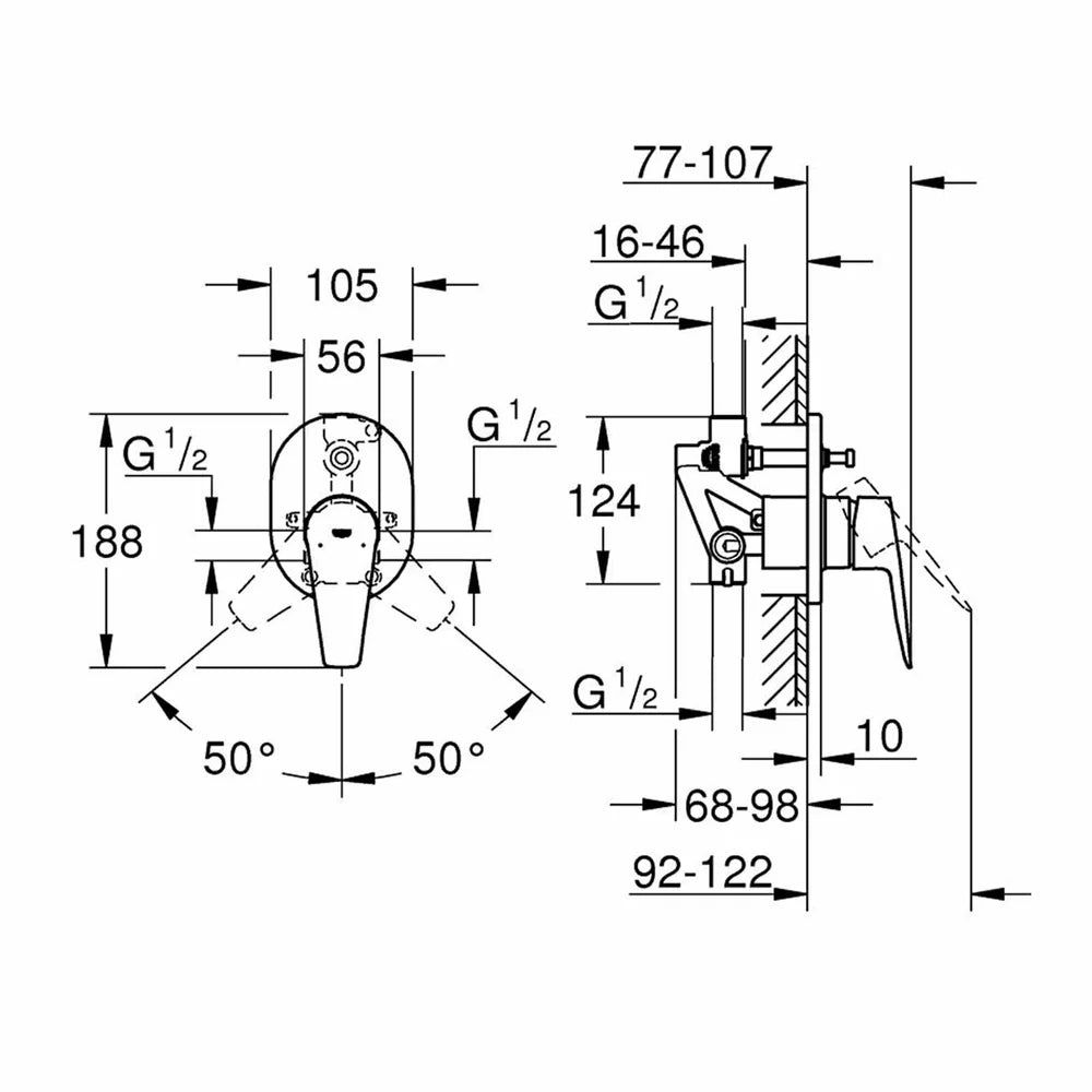 Baterie cada Grohe Bau Edge incastrata new, include 32963000, montaj incastrat