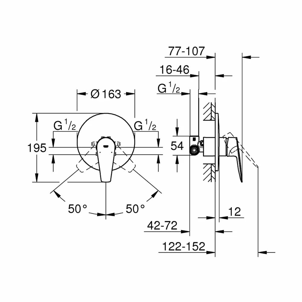 Baterie dus Grohe Bau edge incastrata new, montaj incastrat