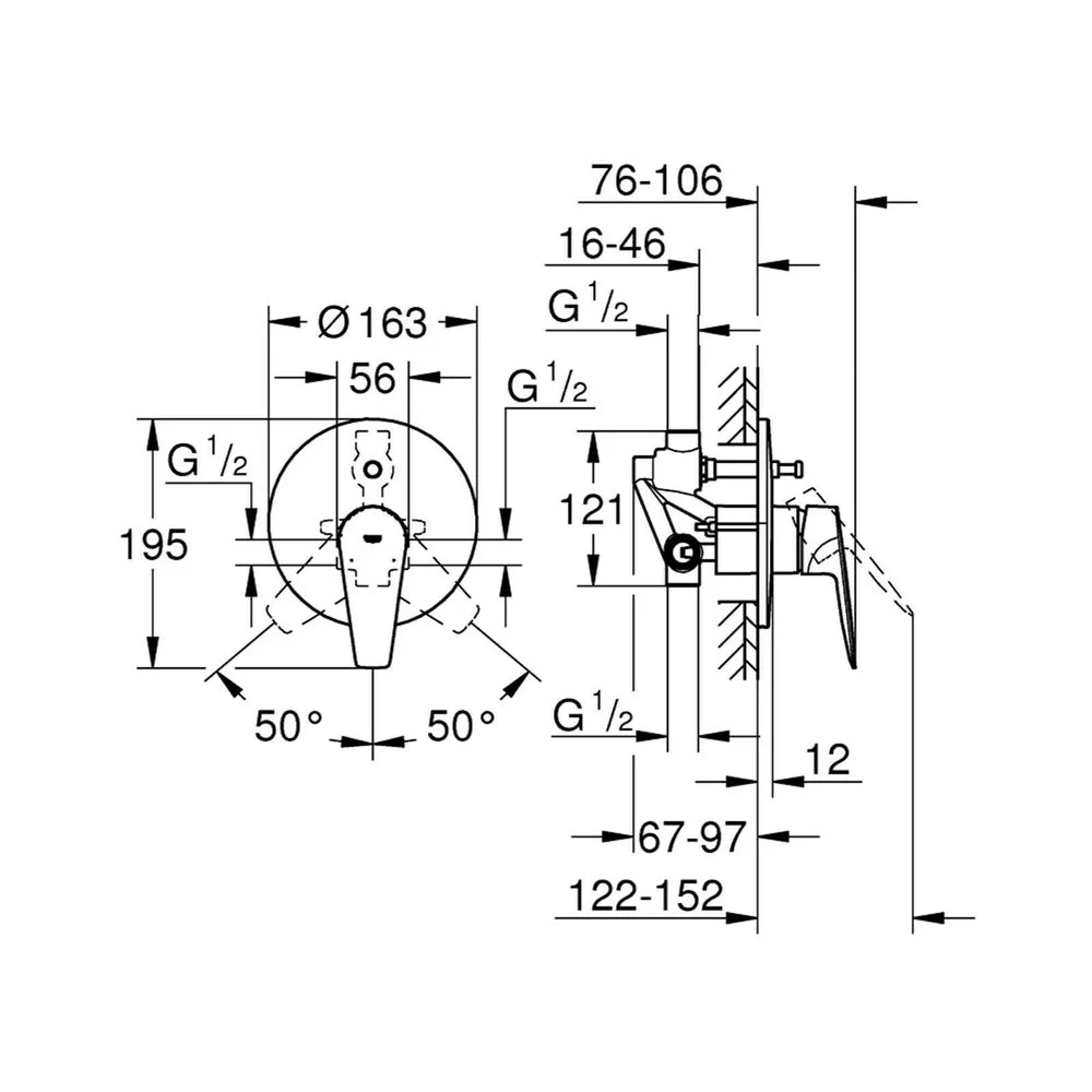 Baterie cada Grohe Bau Edge incastrata new, montaj incastrat