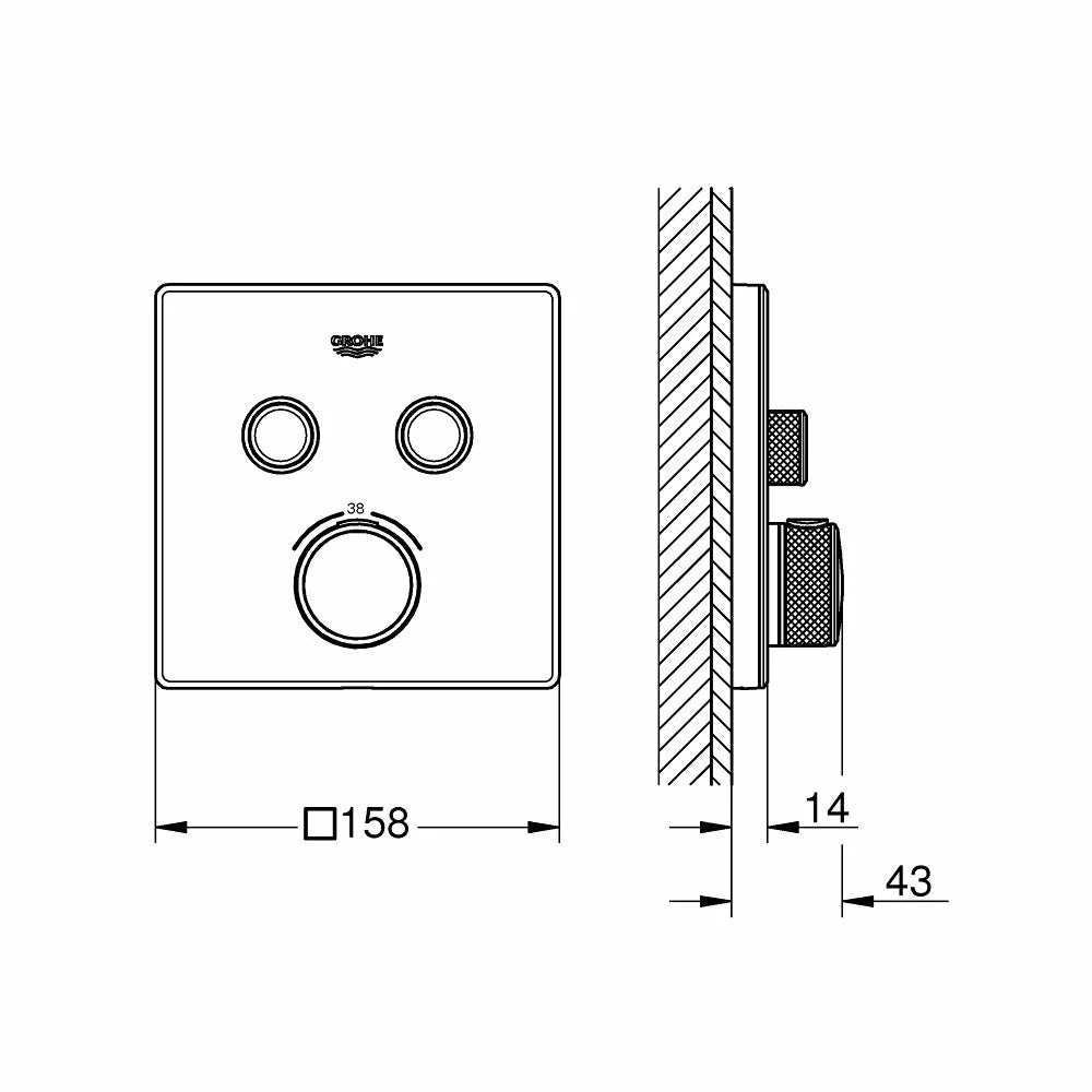 Ornament patrat Grohe Smart Control termostatat 2 valve crom, necesita corp ingropat