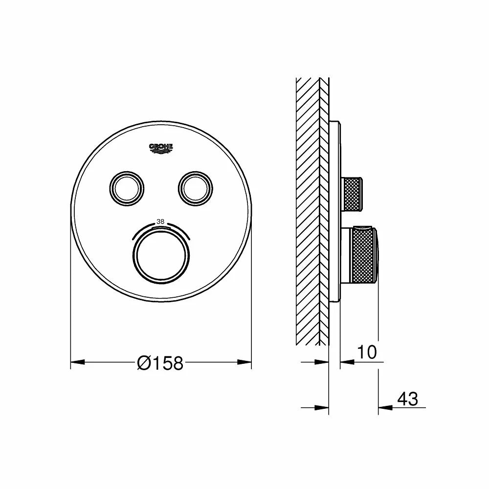 Ornament rotund Grohe Smart Control termostatat 2 valve crom-alb, necesita corp ingropat