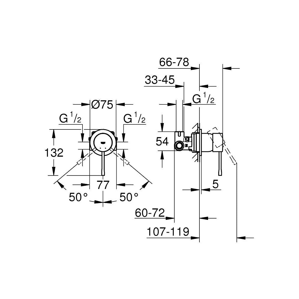 Baterie dus/bidette Grohe Essence incastrata, include corp, brushed hard graphite, supersteel