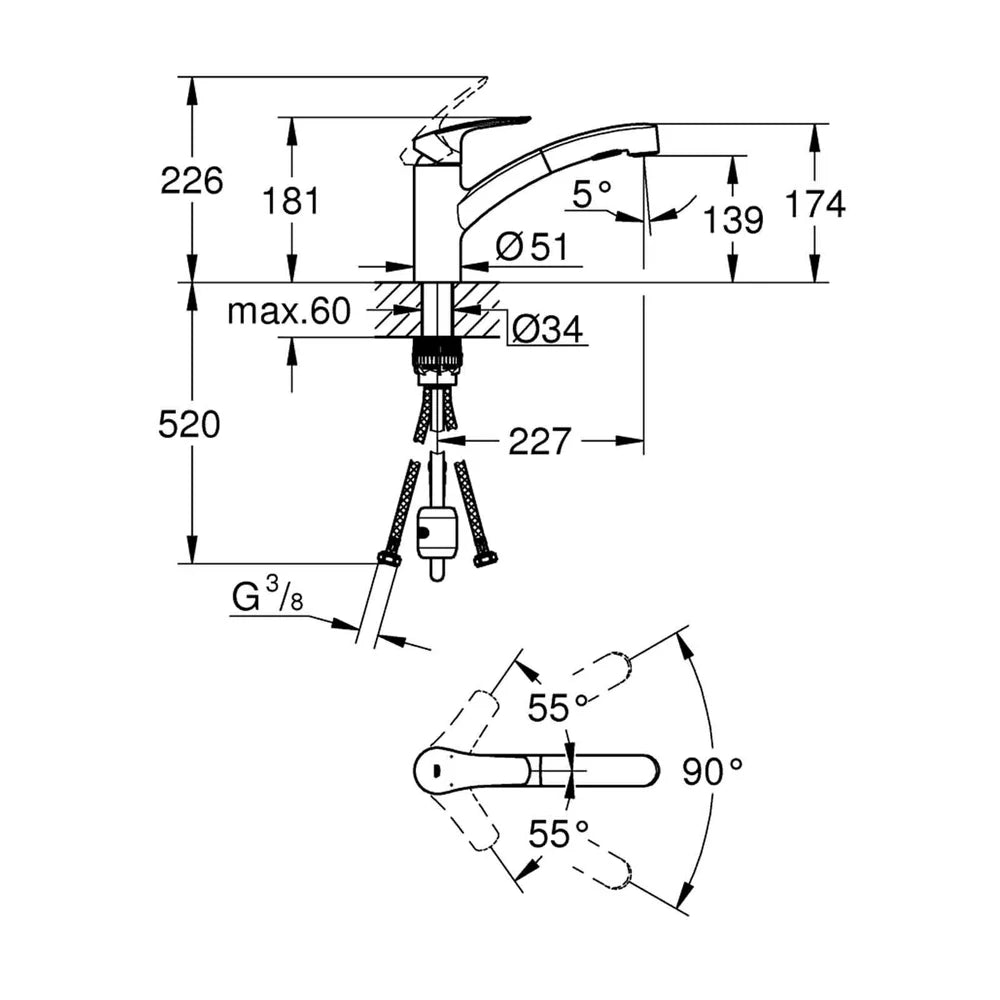Baterie bucatarie Grohe Eurosmart New cu pipa extractibila