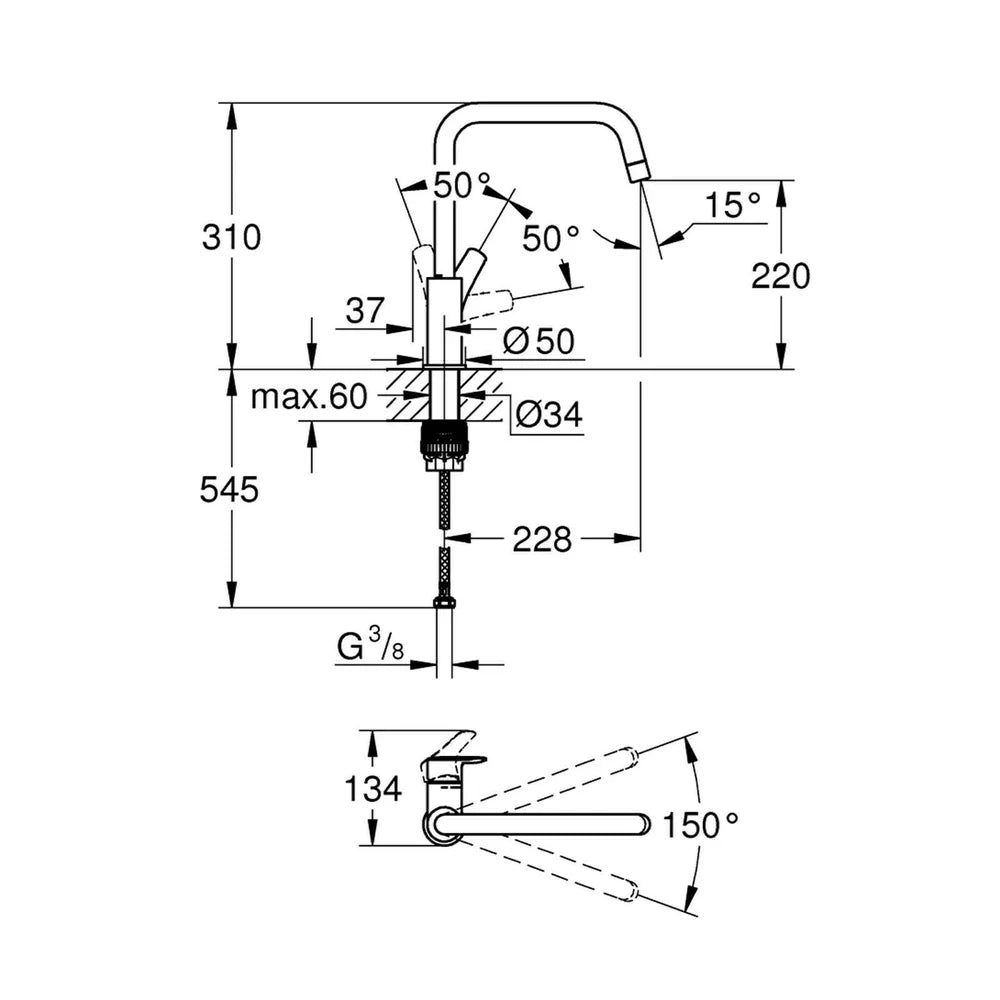 Baterie bucatarie Grohe Eurosmart l-spout, crom lucios