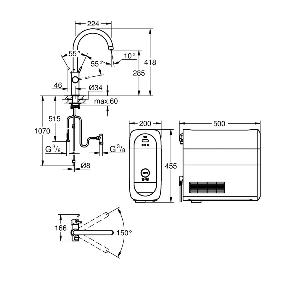 Baterie bucatarie Grohe blue home new tip c starter kit, crom lucios, 3/8''