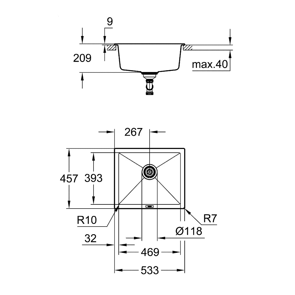 Grohe Chiuveta Bucatarie compozit K700U 60-C 53, 3X45.7, cu 1 cuva, montaj sub blat, granit-black