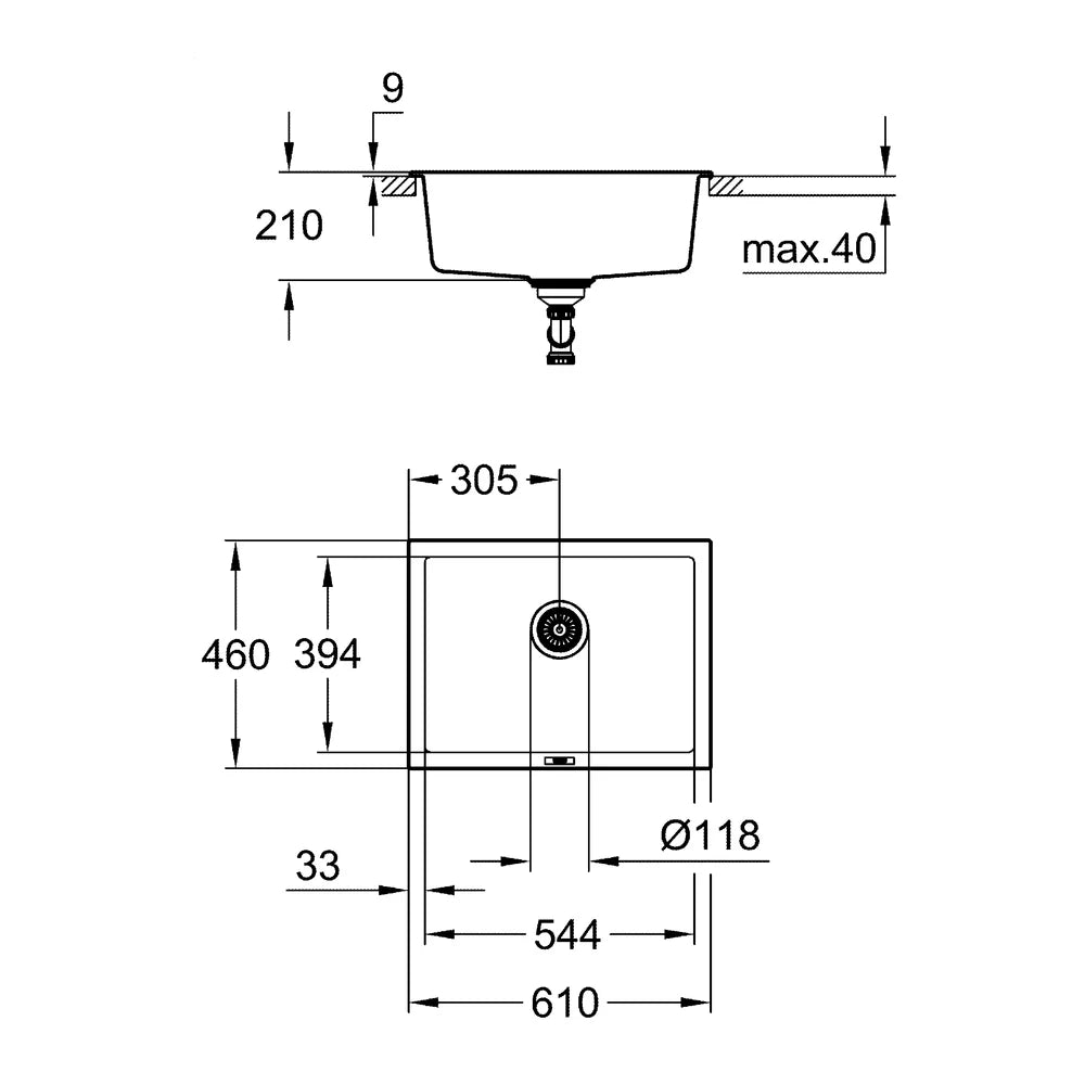 Grohe Chiuveta Bucatarie compozit K700 70-C, 61x45.7, cu 1 cuva, montaj sub blat, granit-black