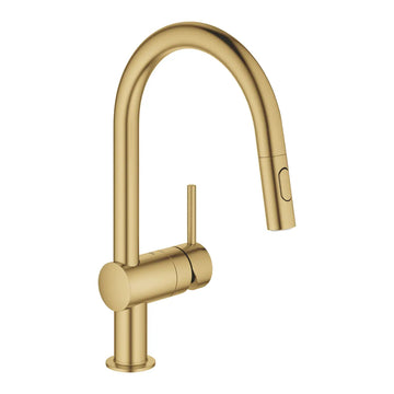 Baterie bucatarie minta Grohe brushed cool sunrise, gat lebada si pipa extractibila