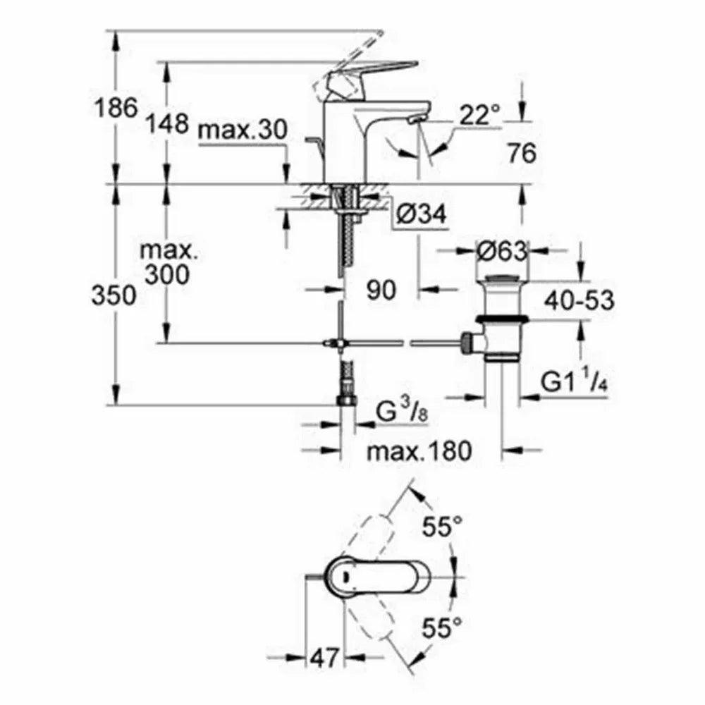 Baterie lavoar Grohe Eurosmart cosmopolitan S-Size ecojoy 5.7L, crom lucios