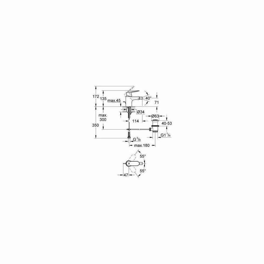 Baterie bideu Grohe Eurosmart cosmopolitan S-Size, crom lucios, 3/8'', monocomanda