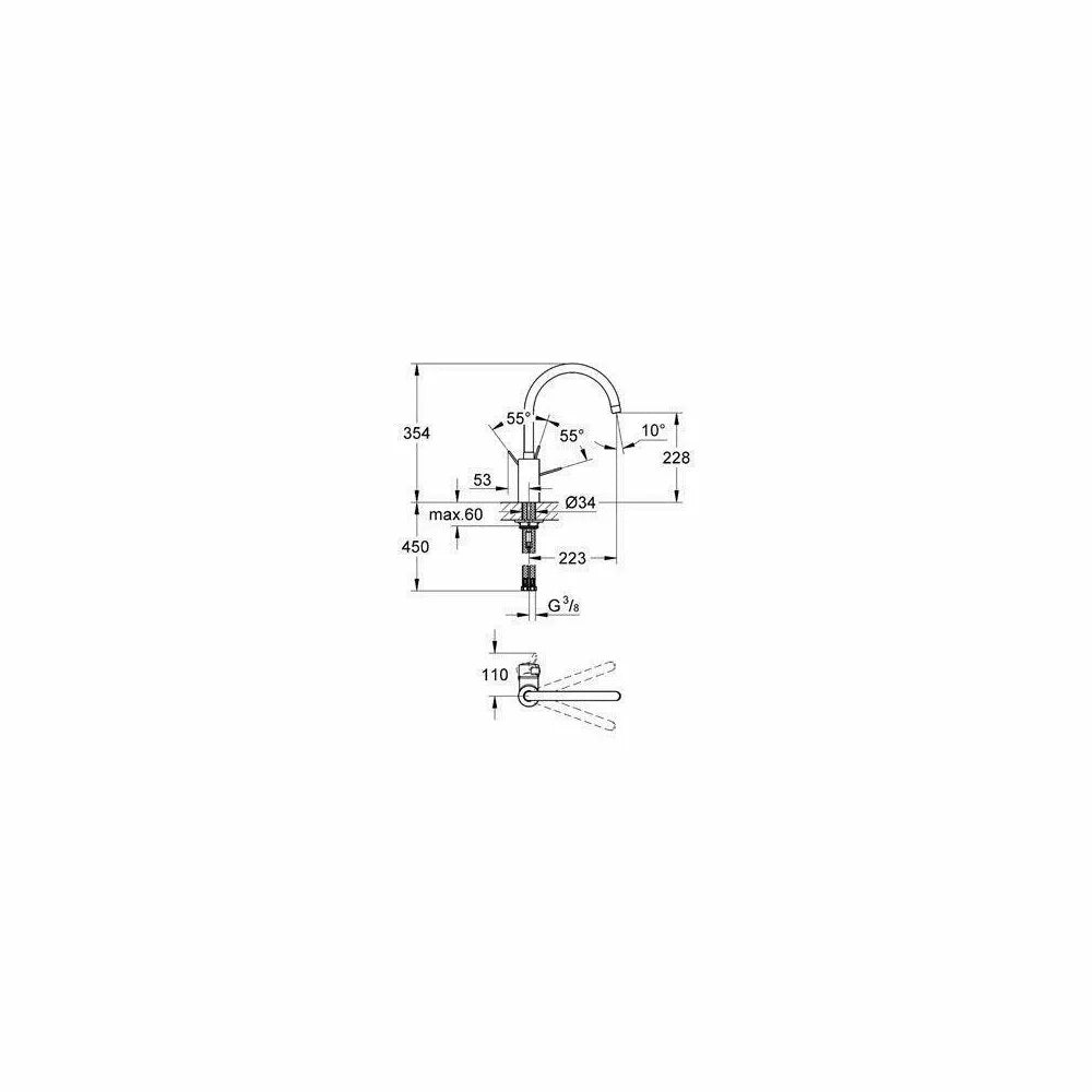 Baterie bucatarie Grohe Eurosmart cosmopolitan pipa inalta tip c, crom lucios