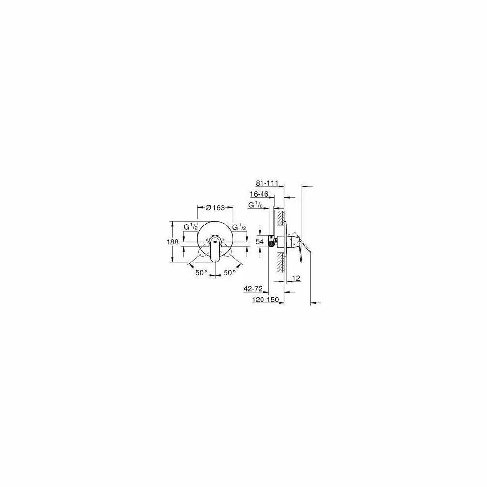 Baterie dus Grohe Eurosmart cosmopolitan incastrata, crom lucios, montaj incastrat