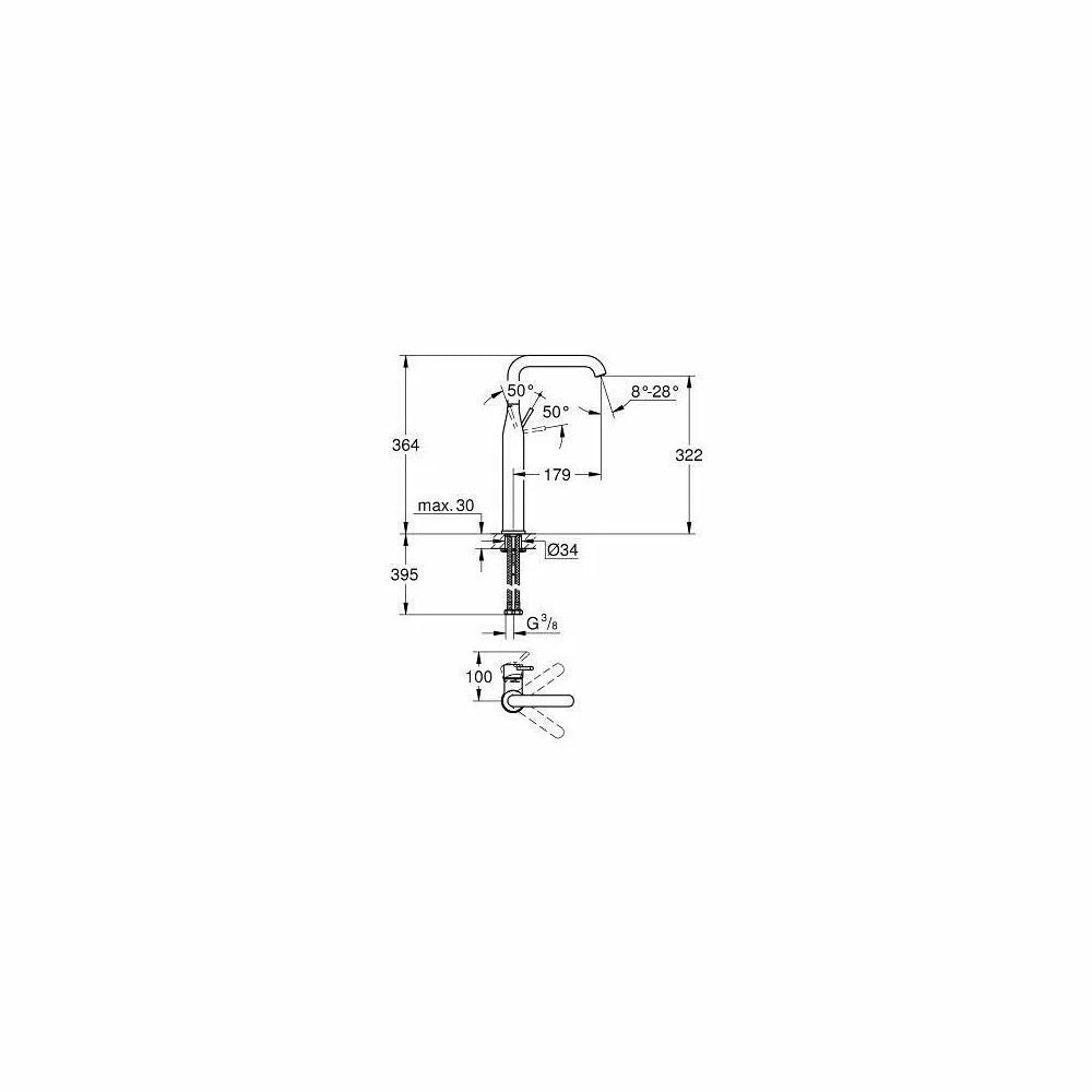 Baterie lavoar Grohe Essence XL-Size, otel, montare pe blat