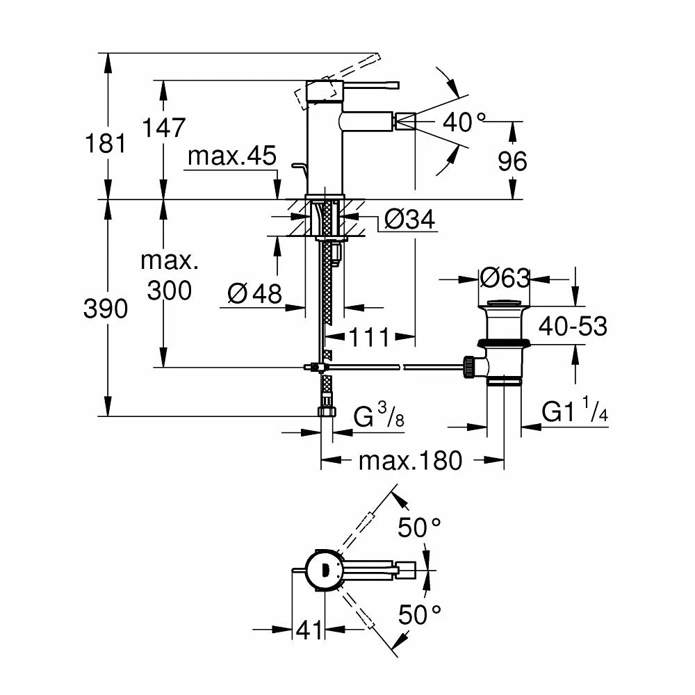 Baterie bideu Grohe Essence New otel, 3/8'', monocomanda