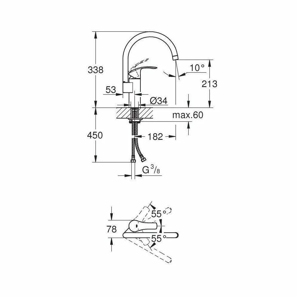 Baterie bucatarie Grohe Eurosmart - gat de lebada