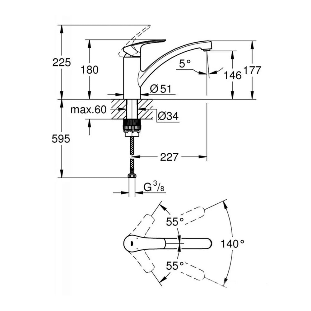 Baterie bucatarie Grohe Eurosmart New DN15, crom lucios