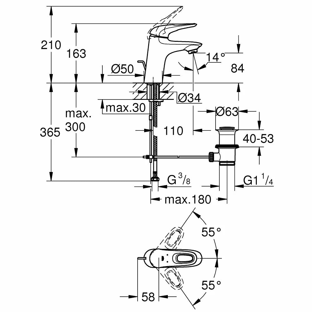 Baterie lavoar Grohe Eurostyle New S-Size , maner loop