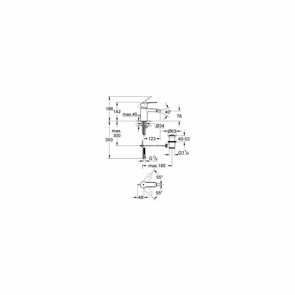 Baterie bideu Grohe Eurostyle Cosmo, 3/8'', monocomanda