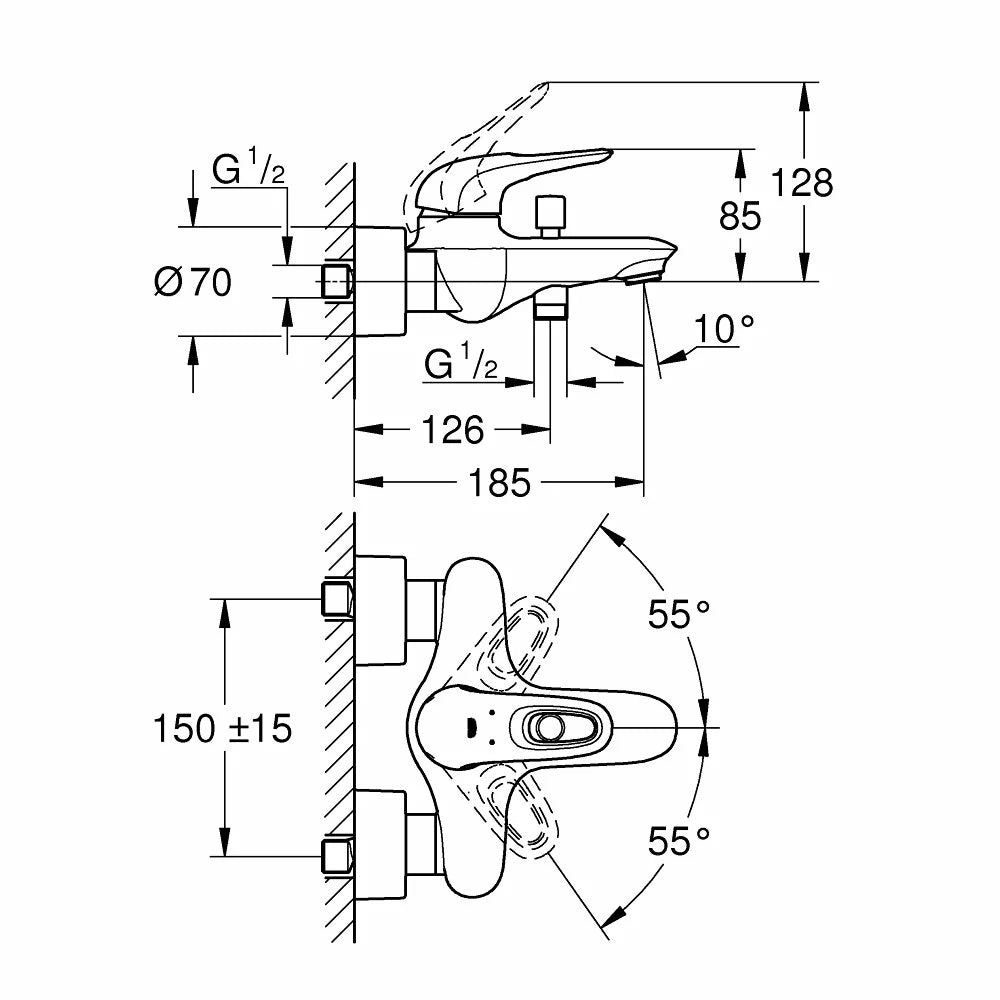 Baterie cada Grohe Eurostyle New , fara furtun si para de dus, maner loop
