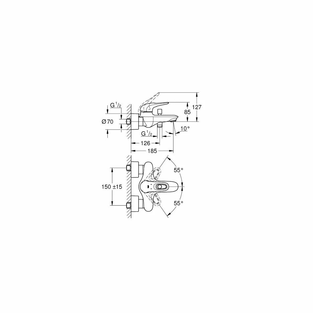 Baterie cada Grohe Eurostyle New , fara furtun si para de dus, maner loop, moon white