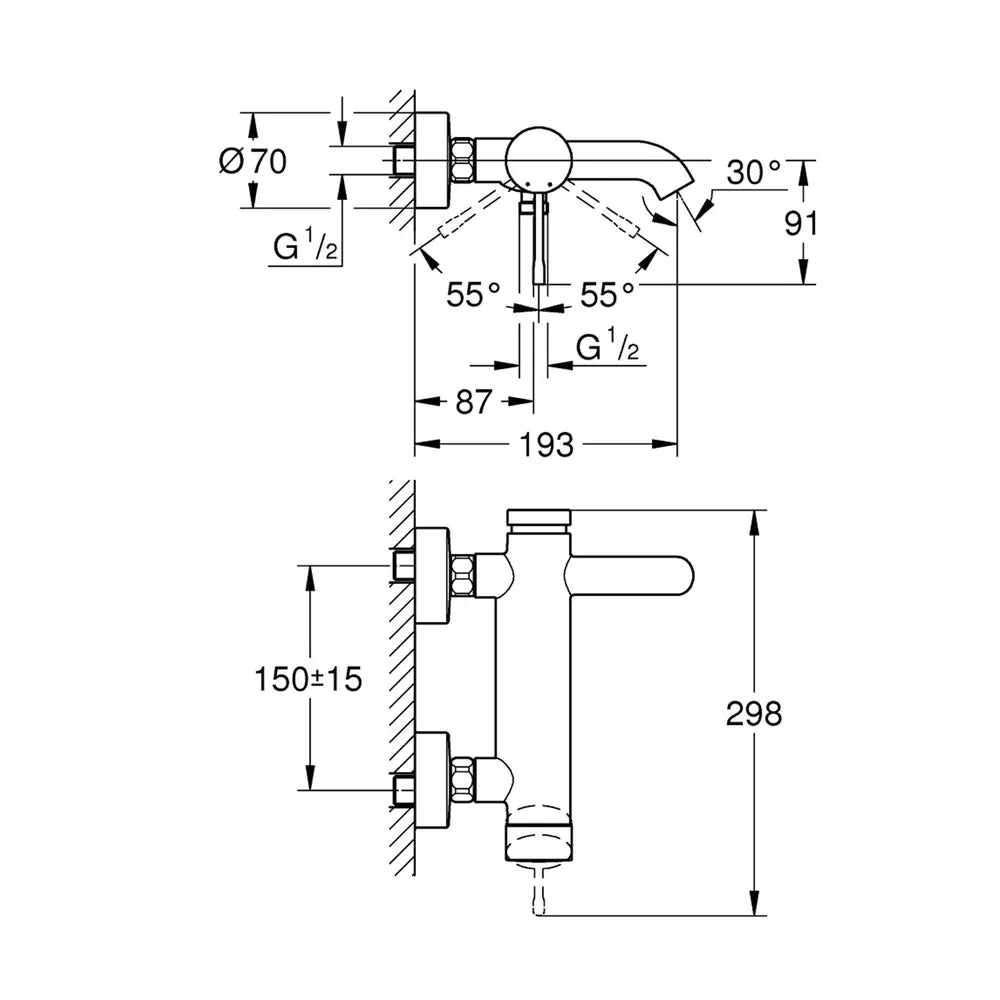 Baterie cada Grohe Essence New brushed cool sunrise, auriu, 1/2''