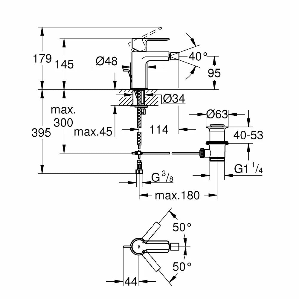 Baterie bideu Grohe Lineare S-Size, 3/8'', monocomanda, cartus ceramic
