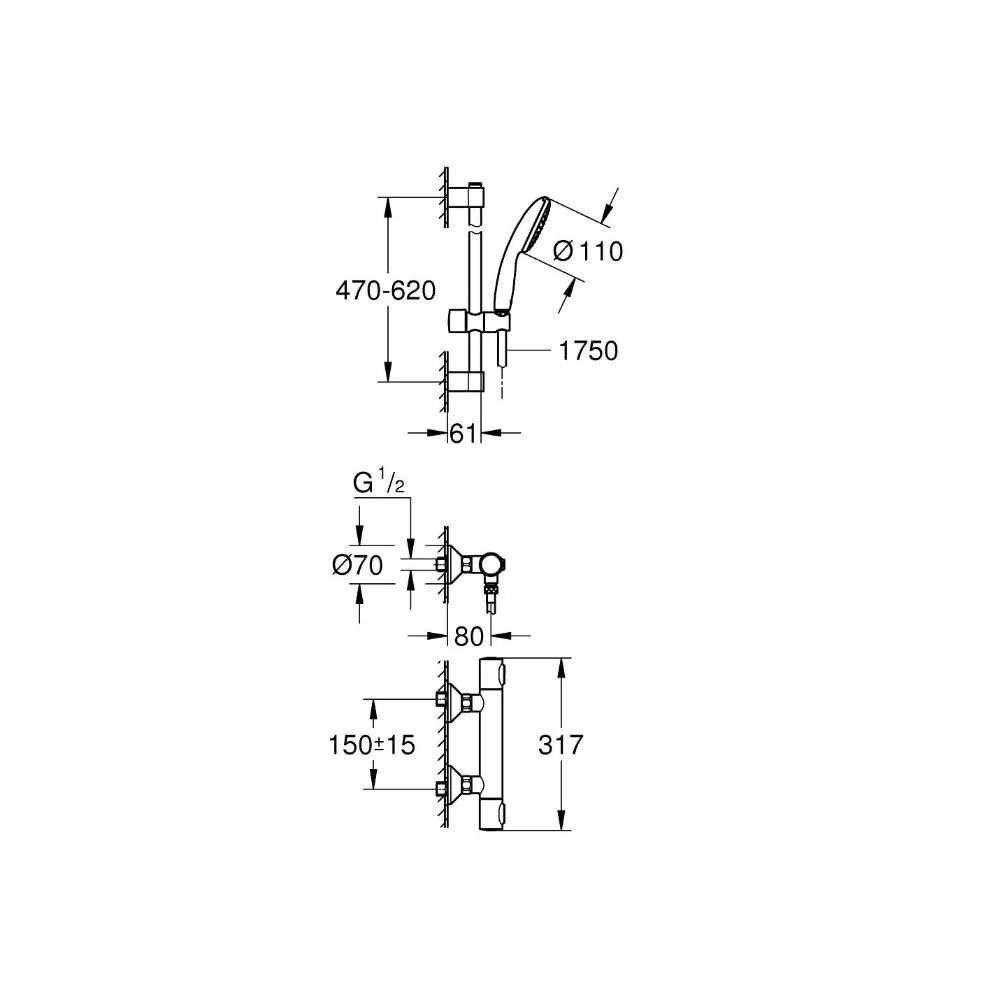 Baterie termostatica dus Grohe Grohtherm 500 cu set dus tempesta 100 1 jet