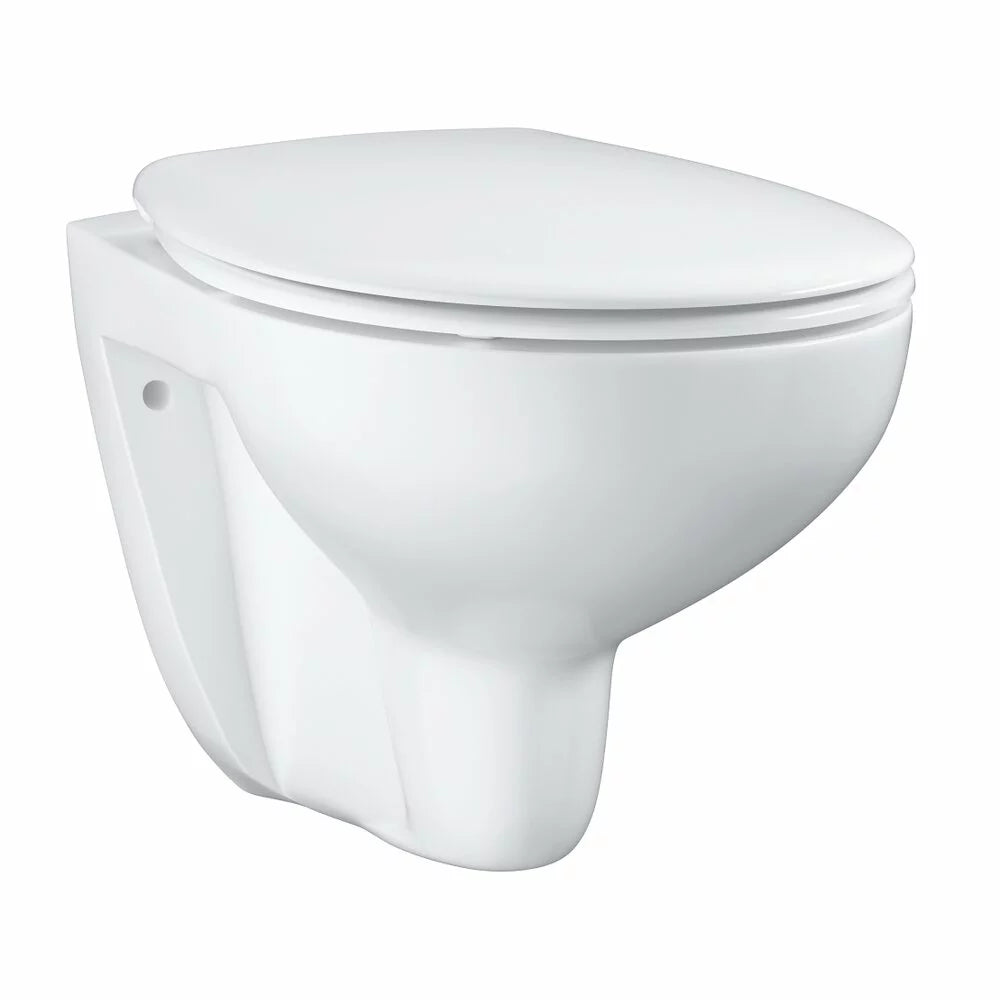 Set vas WC Grohe Bau Ceramic suspendat rimless cu capac soft-close, alb lucios, 53x37 cm, inchidere lenta