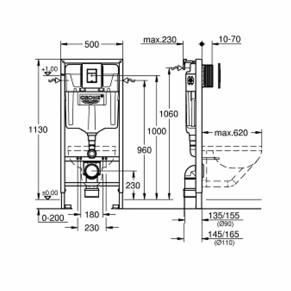 Set Grohe Solido 5 in 1 start edge WC rimless soft close, even crom, suruburi si izolatie fonica