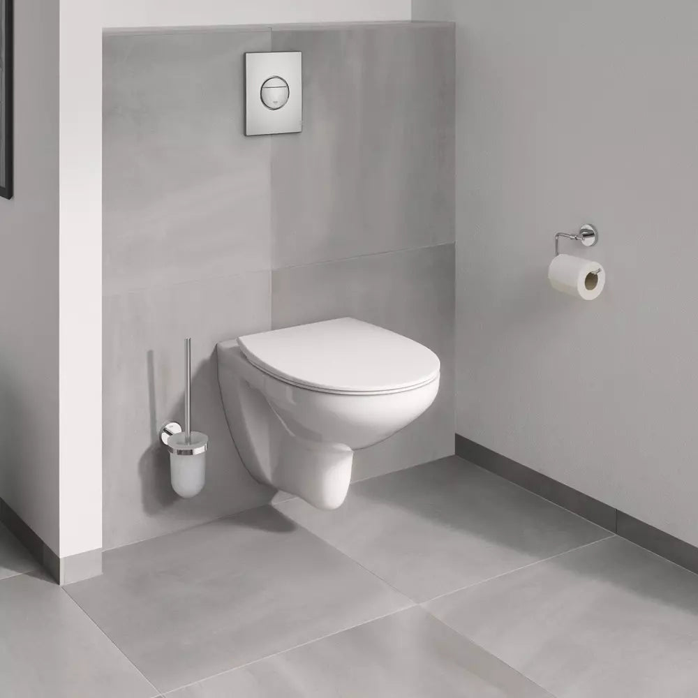 Set vas WC Grohe Bau Ceramic suspendat rimless cu capac slim soft-close, alb lucios, 53 x 37 cm, inchidere lenta