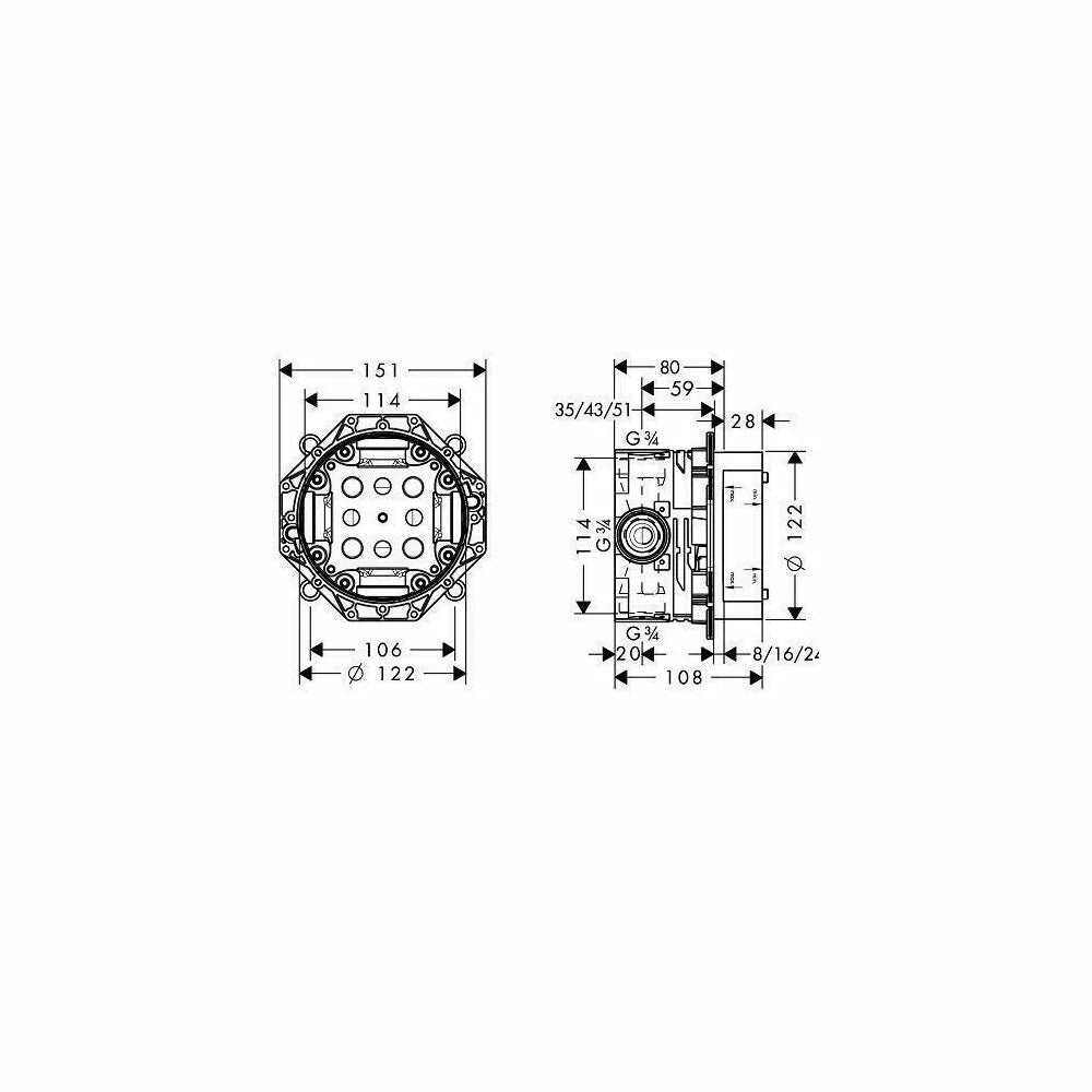 Baterie inzidita Hansgrohe Ibox universal, 3/4''
