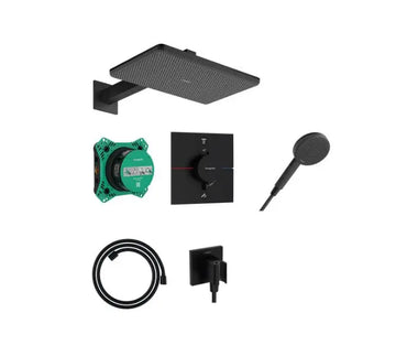 Sistem dus raindance alive Hansgrohe q design 210/340, incastrat, 1 jet, termostatat, negru mat