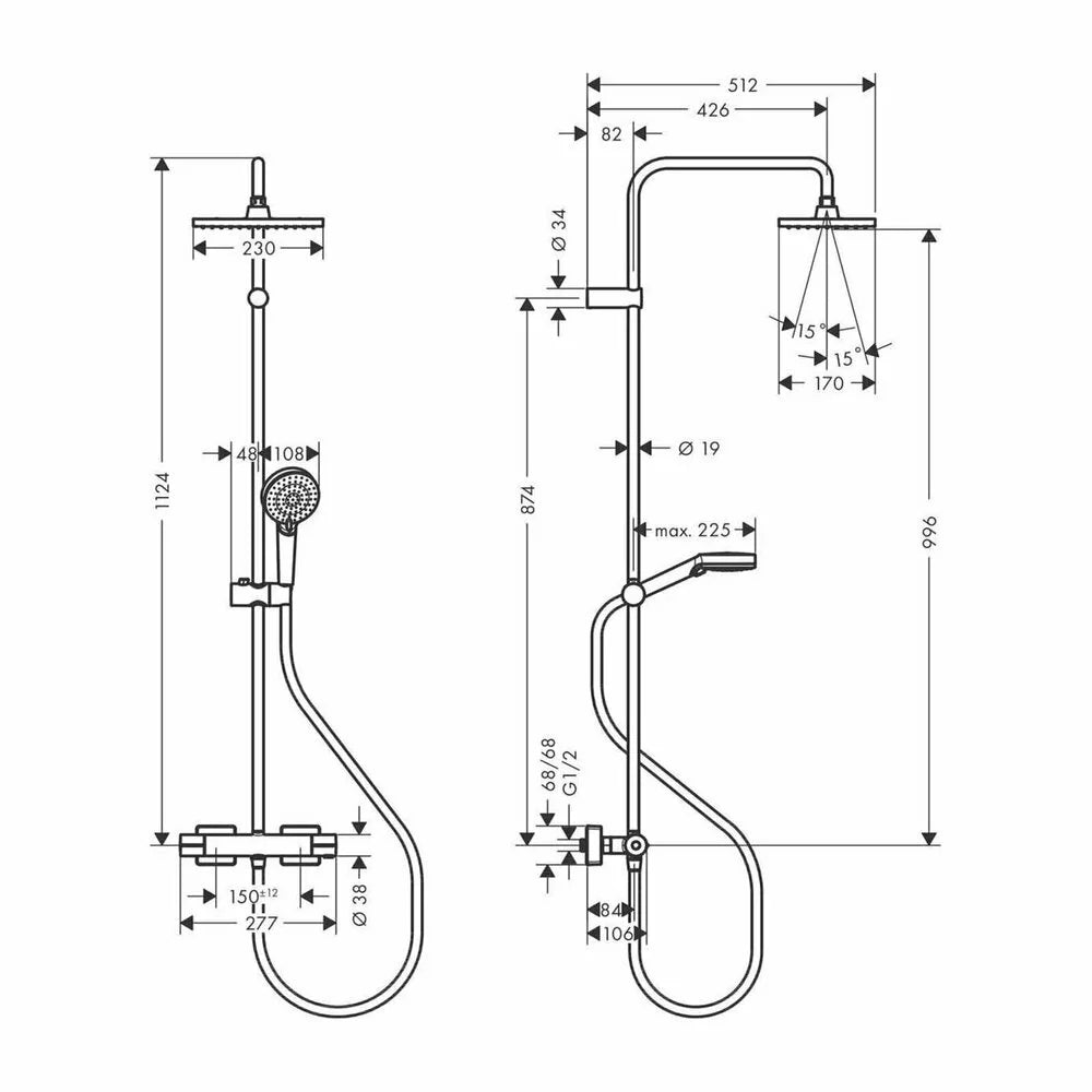 Sistem dus termostatic Hansgrohe Vernis Shape 230 1 jet, negru mat, termostatata, 23x17 cm