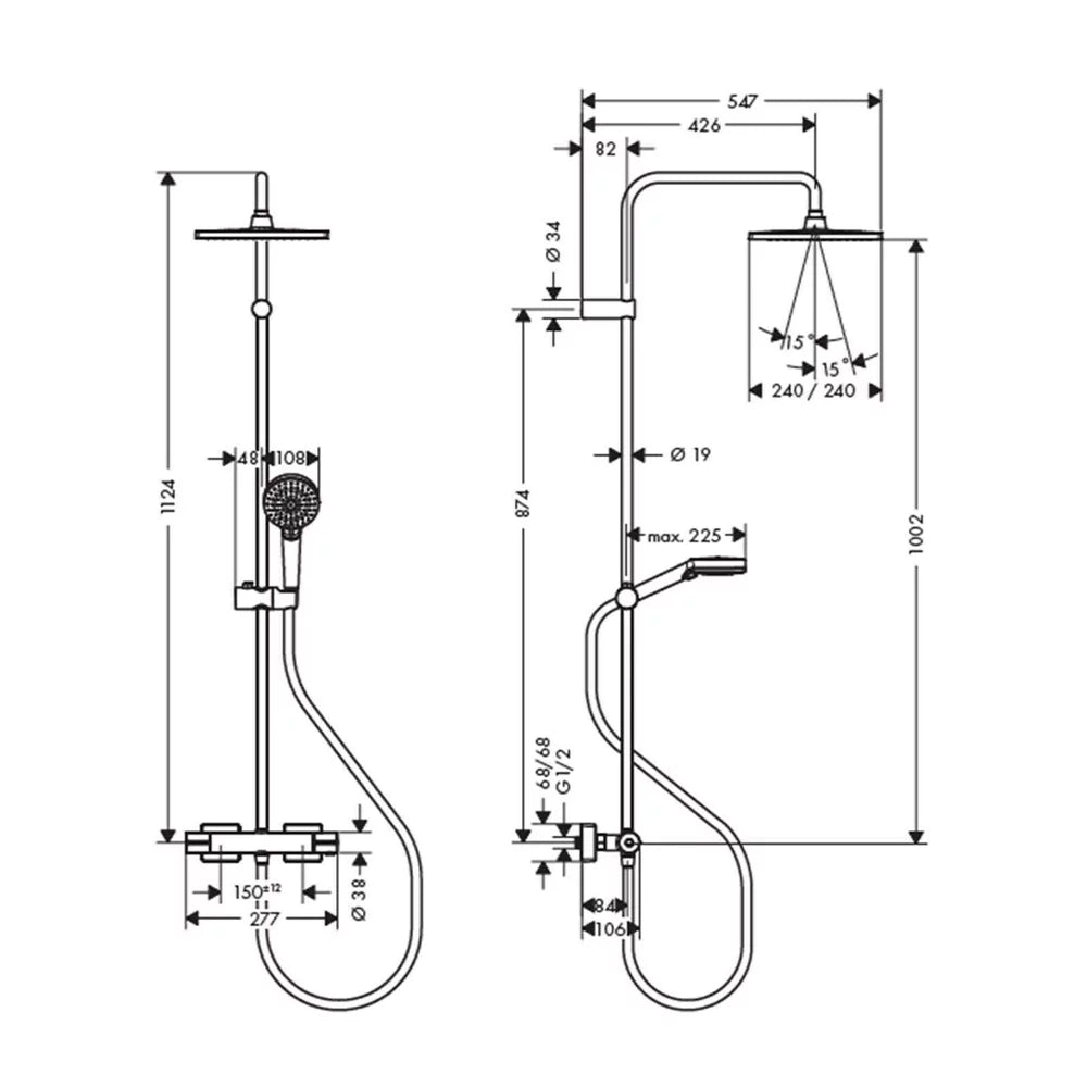 Sistem dus Hansgrohe Vernis Shape 240, termostatic, 1 jet, negru mat, termostatata