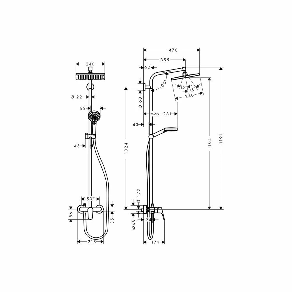 Sistem dus Hansgrohe Crometta e 240 1 jet cu baterie monocomanda