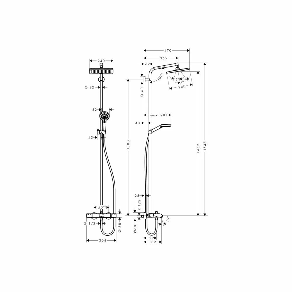 Sistem dus Hansgrohe Crometta e 240 1JET pentru cada, termostatata, 1 jet