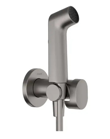 Set Hansgrohe dus incastrat igiena intima s cu mixaj, suport dus, furtun 1, 25M, brushed black chrome ( necesita corp incastrat 29235180), crom lucios