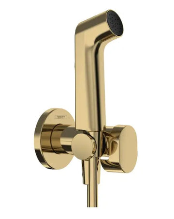 Set Hansgrohe dus incastrat igiena intima s cu mixaj, suport dus, furtun 1, 25M, polished gold optic ( necesita corp incastrat 29235180), crom lucios