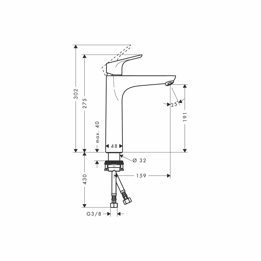 Baterie lavoar Hansgrohe Focus 190 fara ventil, crom lucios lucios