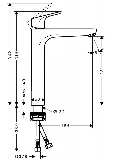 Baterie lavoar Hansgrohe Focus 230, fara ventil, crom lucios lucios