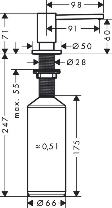 DOZATOR SAPUN LICHID A41 500 ML, PENTRU MONTAJ IN BLAT, CROM