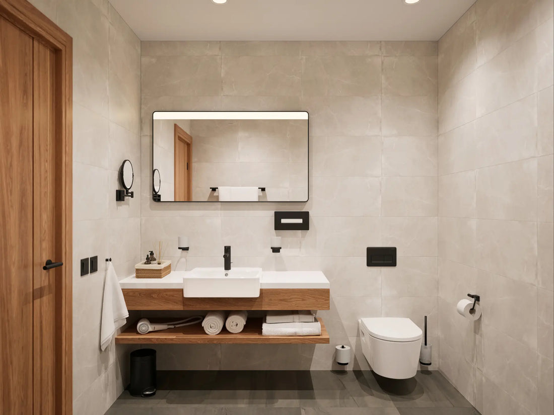 Oglinda cosmetica Hansgrohe Addstoris negru mat, cu lumina